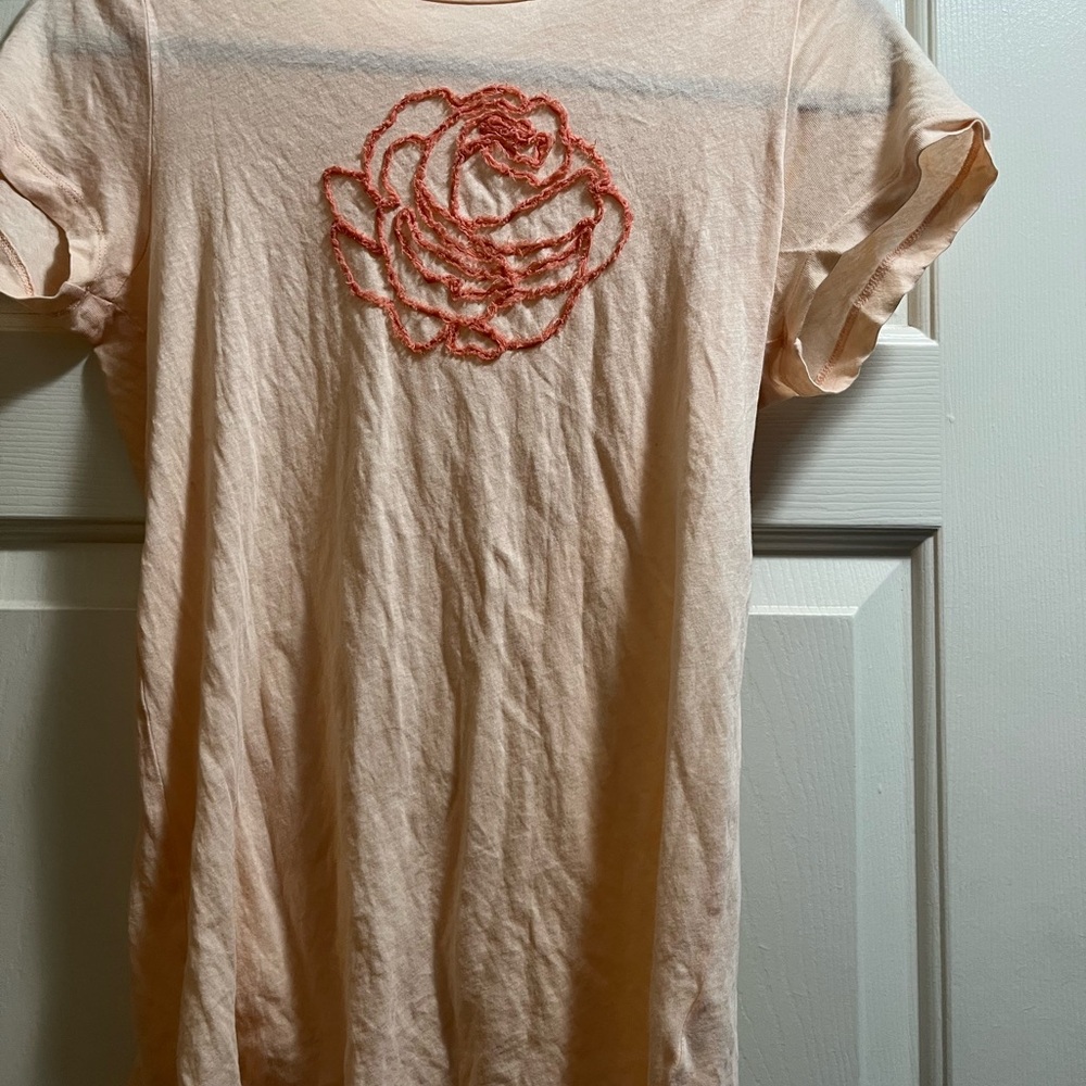 J. Crew Peach Tee with Embroidered Rose